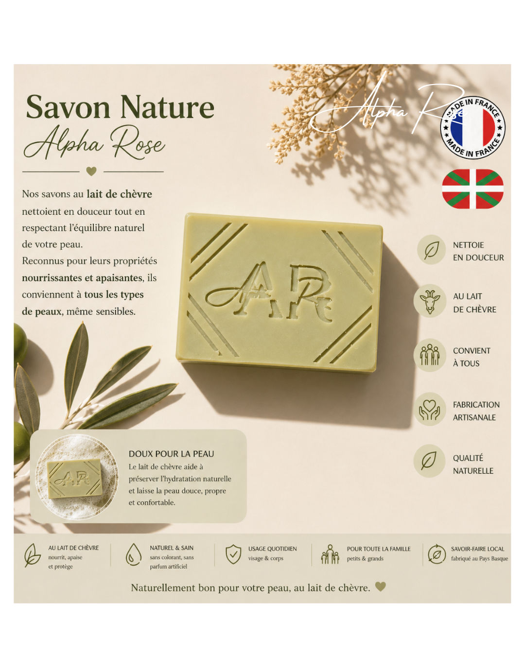 Savon au lait de chèvre Nature