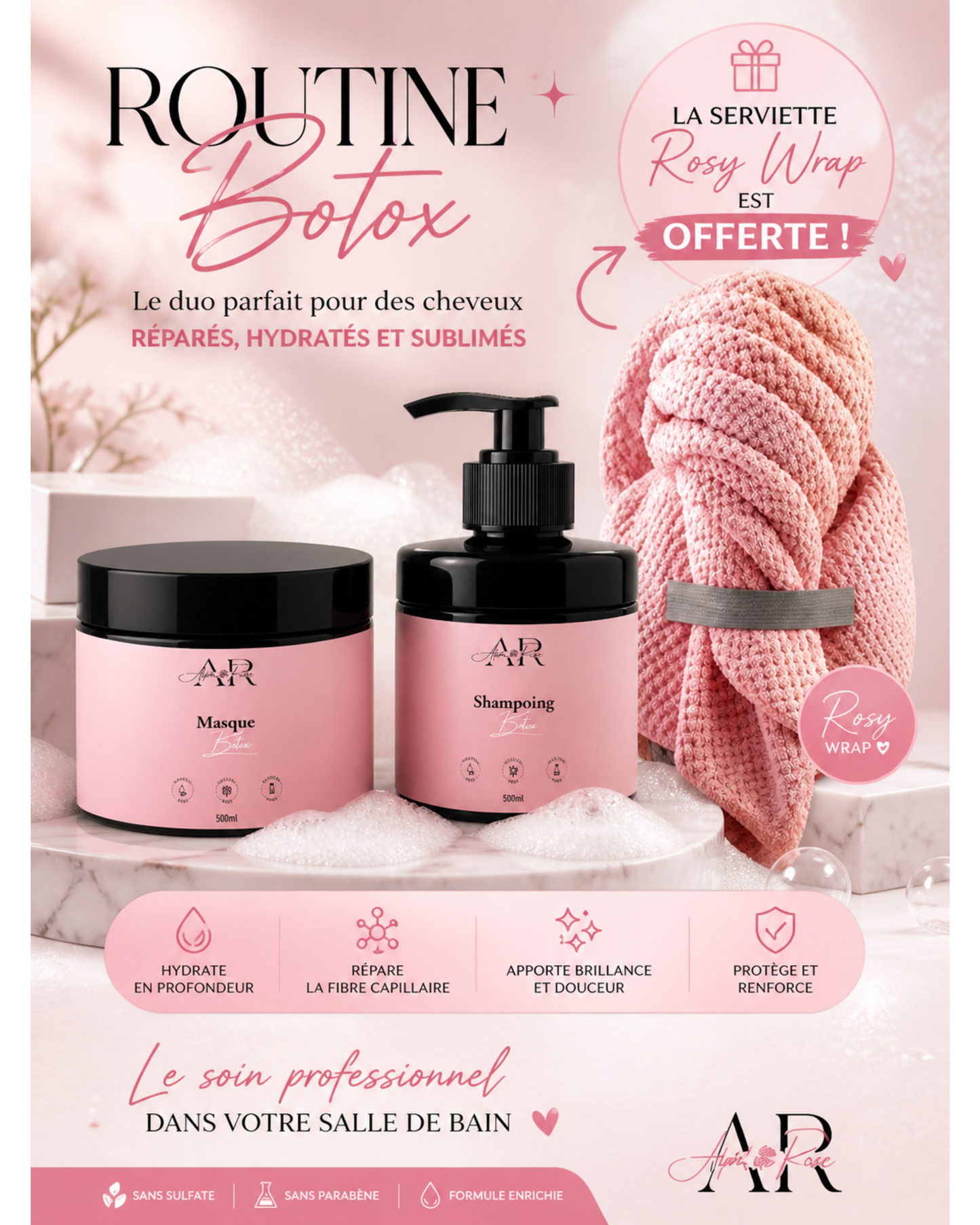 Coffret Botox Shampoing & Masque + serviette Rosy Wrap OFFERTE