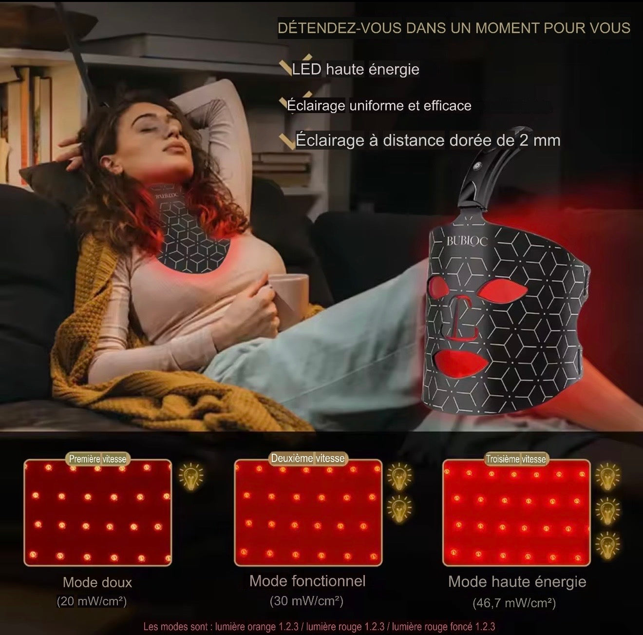 Masque LED Silicone Anti-Âge sans fil & transportable
